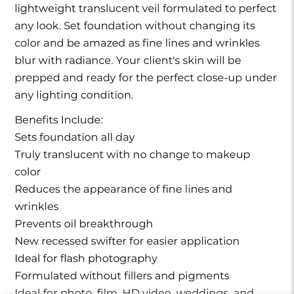 🖤5/$25 Setting powder 3 oz translucent photography large bottle RCMA